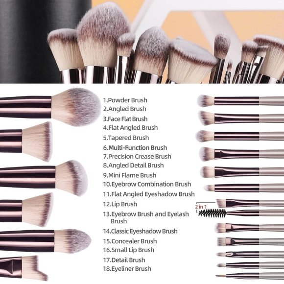 18 Premium Synthetic Foundation Powder Concealers Makeup Brushes with black case - Picture 2 of 6